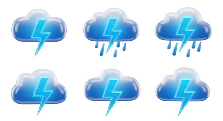 Obraz premium 3D weather icons showing storm clouds with lightning rainfall and transparency against a white backdrop useful for climate visualizations