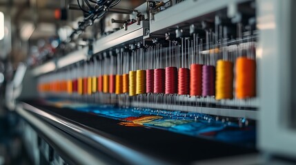 Embroidery Machine Working with Thread Spools Creating Pattern