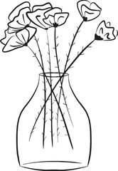 Delicate Poppy Bouquet in a Glass Vase A Line Art Composition