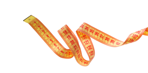 Metric measuring tape flying isolated on white background, clipping path	