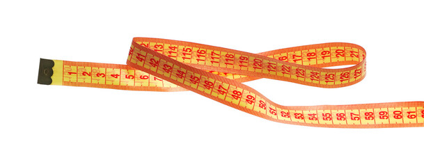 Metric measuring tape isolated on white background, clipping path	