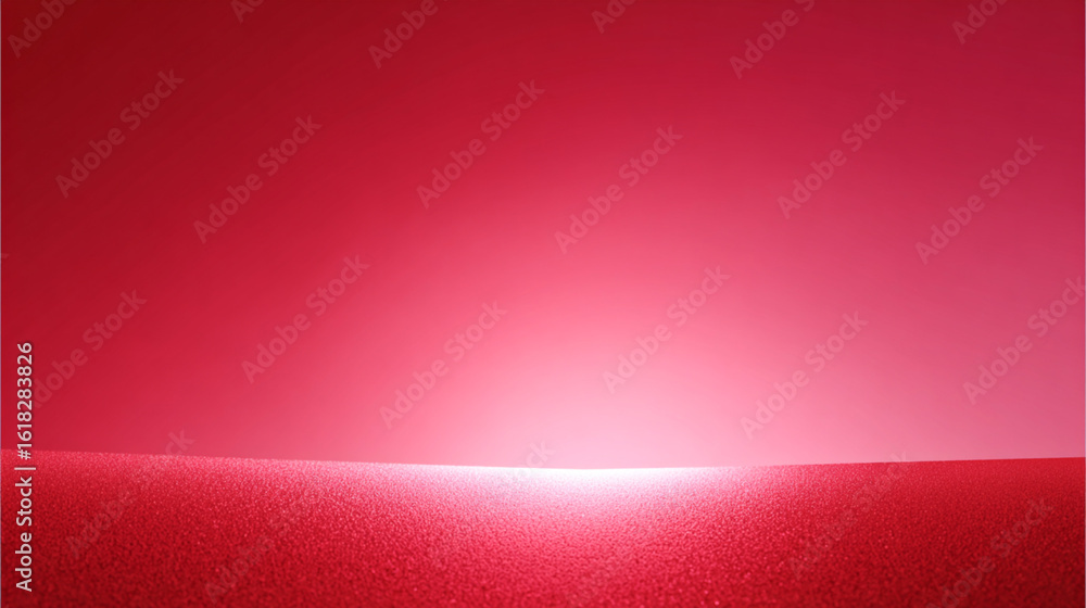 Poster minimalistic red background with glowing horizon and textured foreground surface