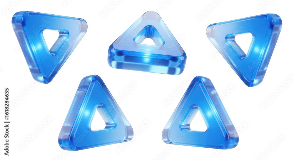 Aufkleber transparent blue triangular icons float against a white backdrop used as abstract design elements or