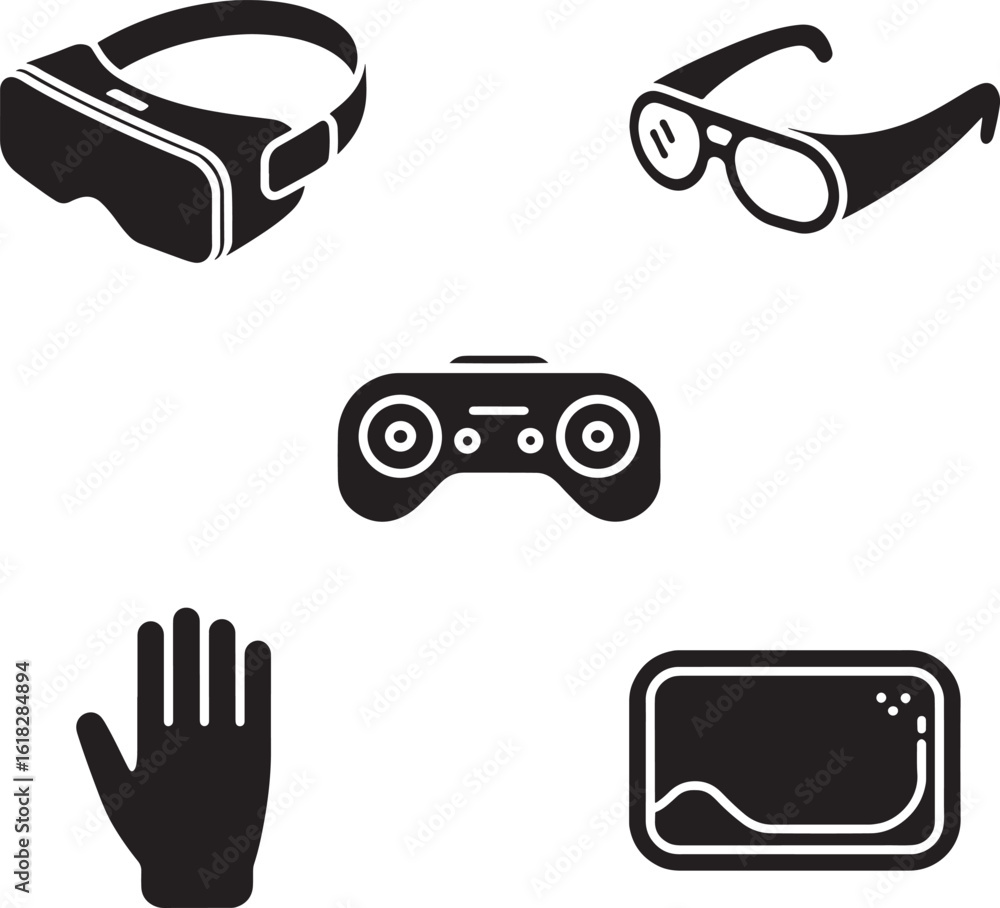 Aufkleber collection of five distinct virtual reality and augmented reality technology icons presented in a cl
