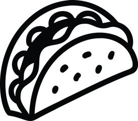 Simple hand drawn outline illustration of a delicious taco with toppings isolated on transparent background