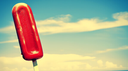 ice cream on stick on a background of blue sky, retro toned