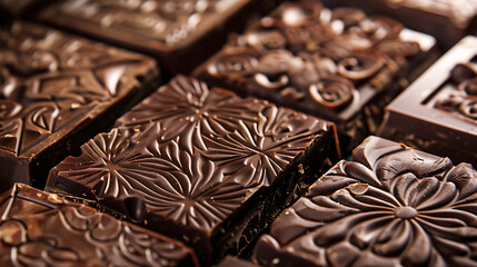 close up of a chocolate bar with dark chocolate, selective focus