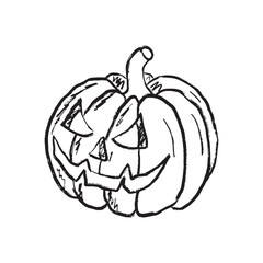 Scary Jack o'lantern Halloween design in black brush stroke texture isolated on white. Hand drawn vector sketch illustration in vintage charcoal ink. Halloween greeting card, invitation, symbol
