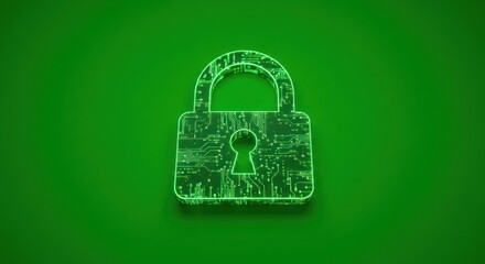 Green illuminated digital padlock symbolizing cybersecurity and data protection