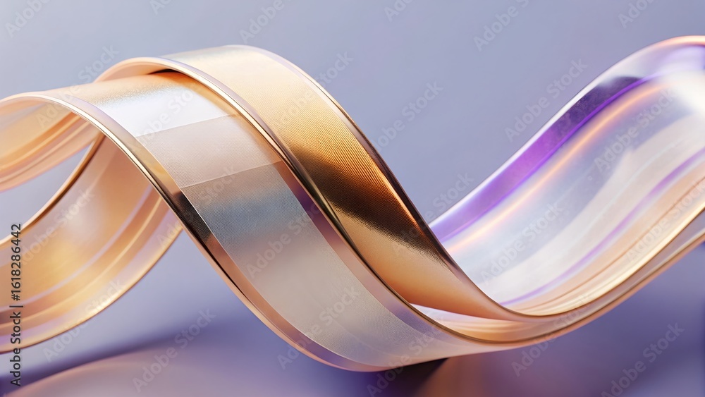 Poster elegant golden ribbon flowing with iridescent light, modern abstract design element for creative pro