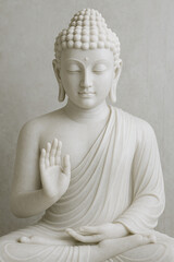 Peaceful White Marble Buddha Idol – Mindfulness & Tranquility.