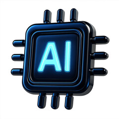 Futuristic AI Microchip: Neon Glow, Digital Technology, Sci-Fi Design; Ideal for websites, tech presentations, and futuristic branding.