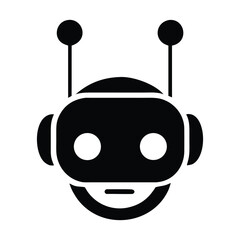 Tech-themed robot symbol in minimalist black silhouette vector illustration on white background. Perfect for UI design and tech interfaces.