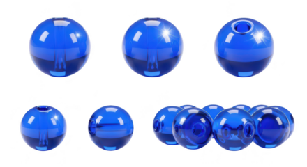 Blue spheres on a white background displayed in various angles possibly used for design technology or abstract art