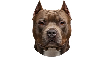 Portrait of a muscular american bully dog with cropped ears against a white backdrop