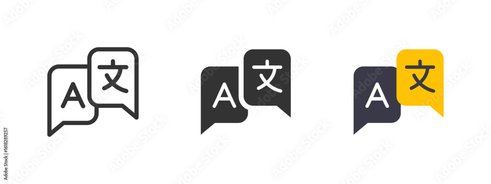 Poster translation icon. speech bubble with letters a and asian character vector illustration. multilingual