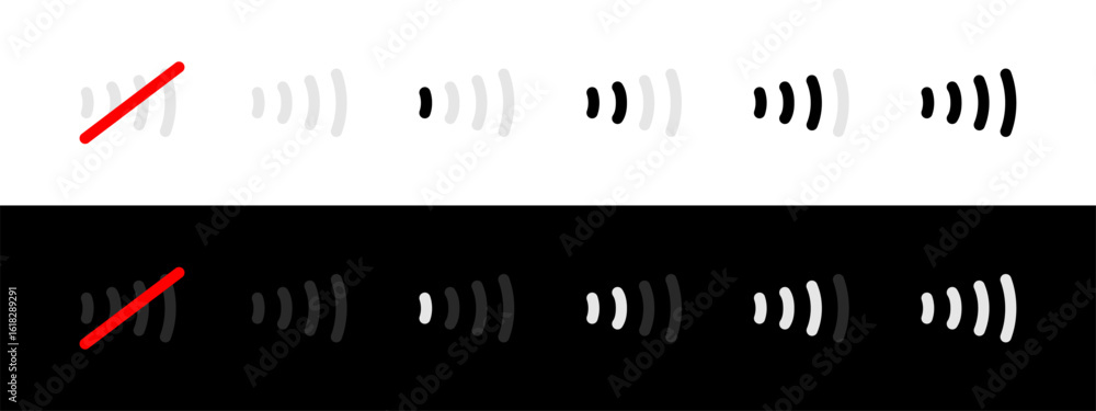 Poster volume control icon. series of sound wave symbols mute and different audio levels vector illustratio