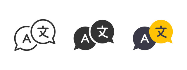 Translate icon. Two overlapping speech bubbles with letter A and language character vector illustration. Text and translation tool symbol. Global communication sign. International chat pictogram. © Chelpanoff