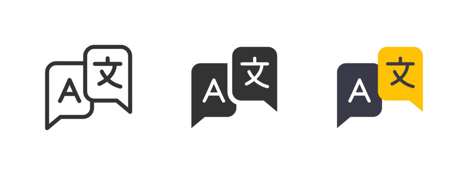 Translation icon. Speech bubble with letters A and Asian character vector illustration. Multilingual communication and localization settings symbol. Global language switch sign. Translation pictogram.