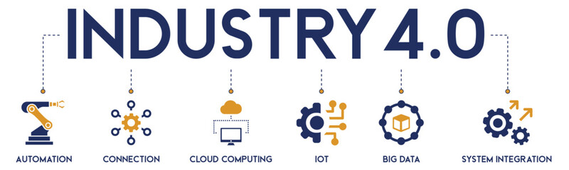 Industry 4.0 website icons vector concept illustrated with an icons of system integration, big data, IoT, cloud computing, connection, automation, digital transformation, smart manufacturing, robotics