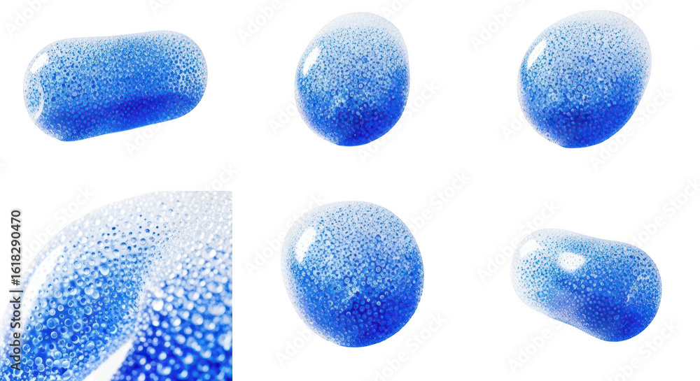 Aufkleber blue glass objects in various poses on a white background showing shadows and light used for texture