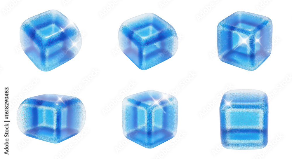 Aufkleber 3d render of six blue transparent cubes each showing an inner cube arranged on a white surface to be