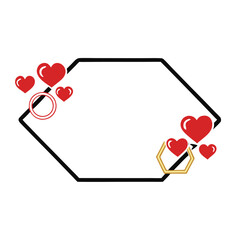 Red hearts surrounding black hexagon with gold accent love romance