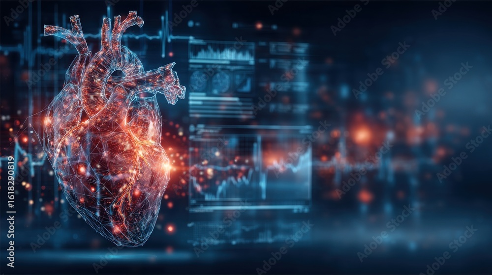 Aufkleber a detailed glowing digital rendering of the human heart surrounded by technological elements data vi