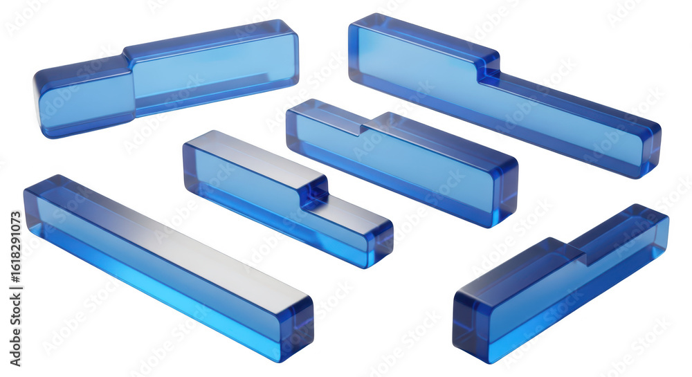 Aufkleber transparent blue puzzle pieces scattered on a white surface implying construction concept and techno