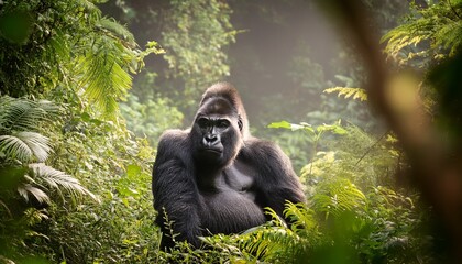Naklejka premium gorilla safari adventure in lush jungle landscape