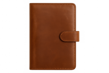 Leather notebook closed with a strap, isolated on transparent background, ideal for mockups and presentations
