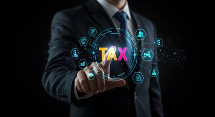 Businessman touching a digital tax concept