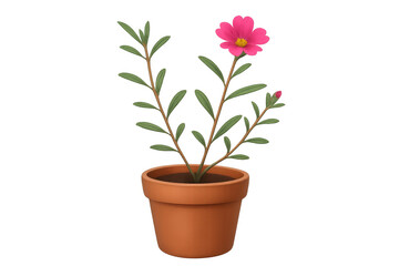 Obraz premium 3d rendering of a pink flower blooming in a terracotta pot, isolated on transparent background