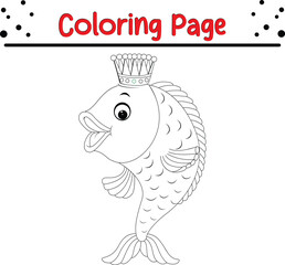 Cute cartoon fish coloring page. Ocean animal coloring book page for kids