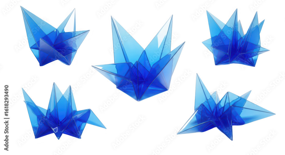 Aufkleber five translucent blue geometric structures isolated on white surface with soft shadows created for a