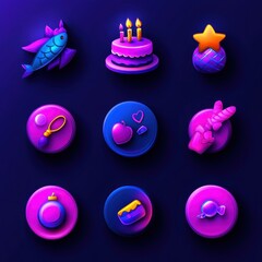 Colorful and Fun Icons of Party Items and Playful Symbols