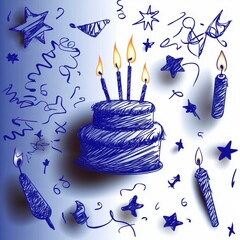 Colorful Birthday Cake with Candles and Festive Decorations
