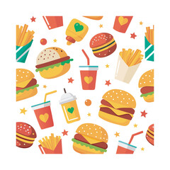 Delicious Fast Food Meal Icons Featuring Burgers Fries and Drinks for Gastronomy Concepts