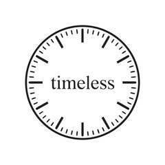 A classic clock dial with the word "timeless" replacing numbers, conveying a poetic take on eternal moments.
