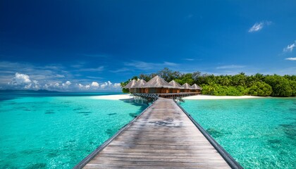 Fototapeta premium tropical island paradise relaxing beach vacation in water bungalows