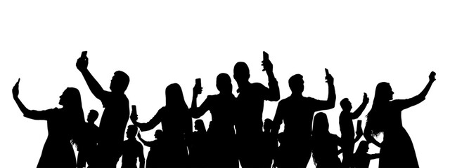 Silhouette of crowd people with mobile phone. Vector illustration