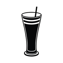 Vector art of tall glass with dark beverage and straw isolated