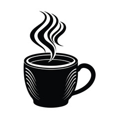Vector art of black coffee cup with steam isolated