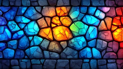 Vibrant, multicolored stone mosaic pattern.