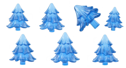 Transparent blue pine trees in different angles on a white background ready for decoration or design showcasing festive options