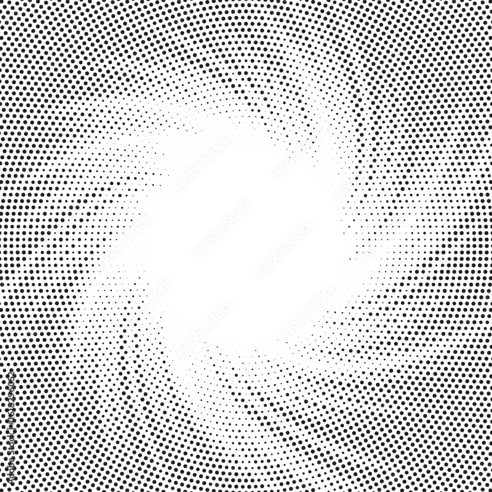 Poster halftone swirl gradient sun rays pattern. abstract halftone vector dots background. monochrome dots 