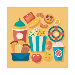A Delicious Assortment of Carnival and Movie Theater Snacks Ready for Consumption