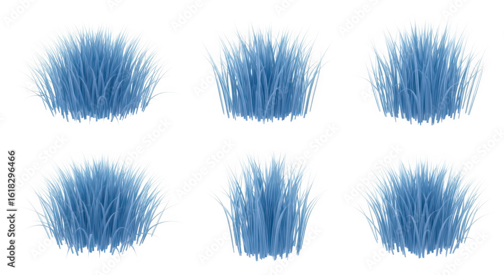 Poster blue clumps of grass sit on a white surface six isolated grassy bushes in multiple arrangements for 