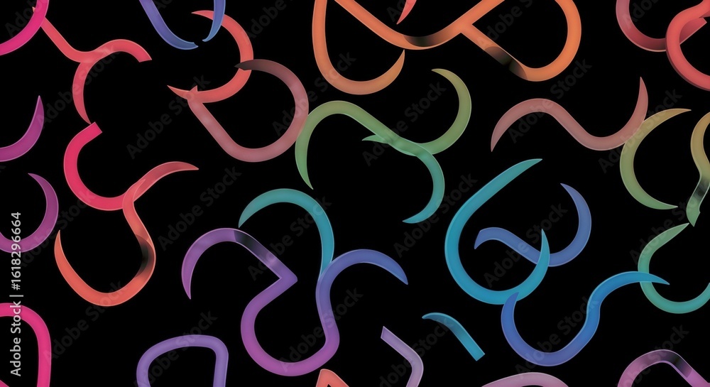Poster abstract background featuring colorful curved lines scattered against a dark black backdrop design a