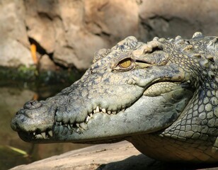 Obraz premium Croc head close-up in natural habitat